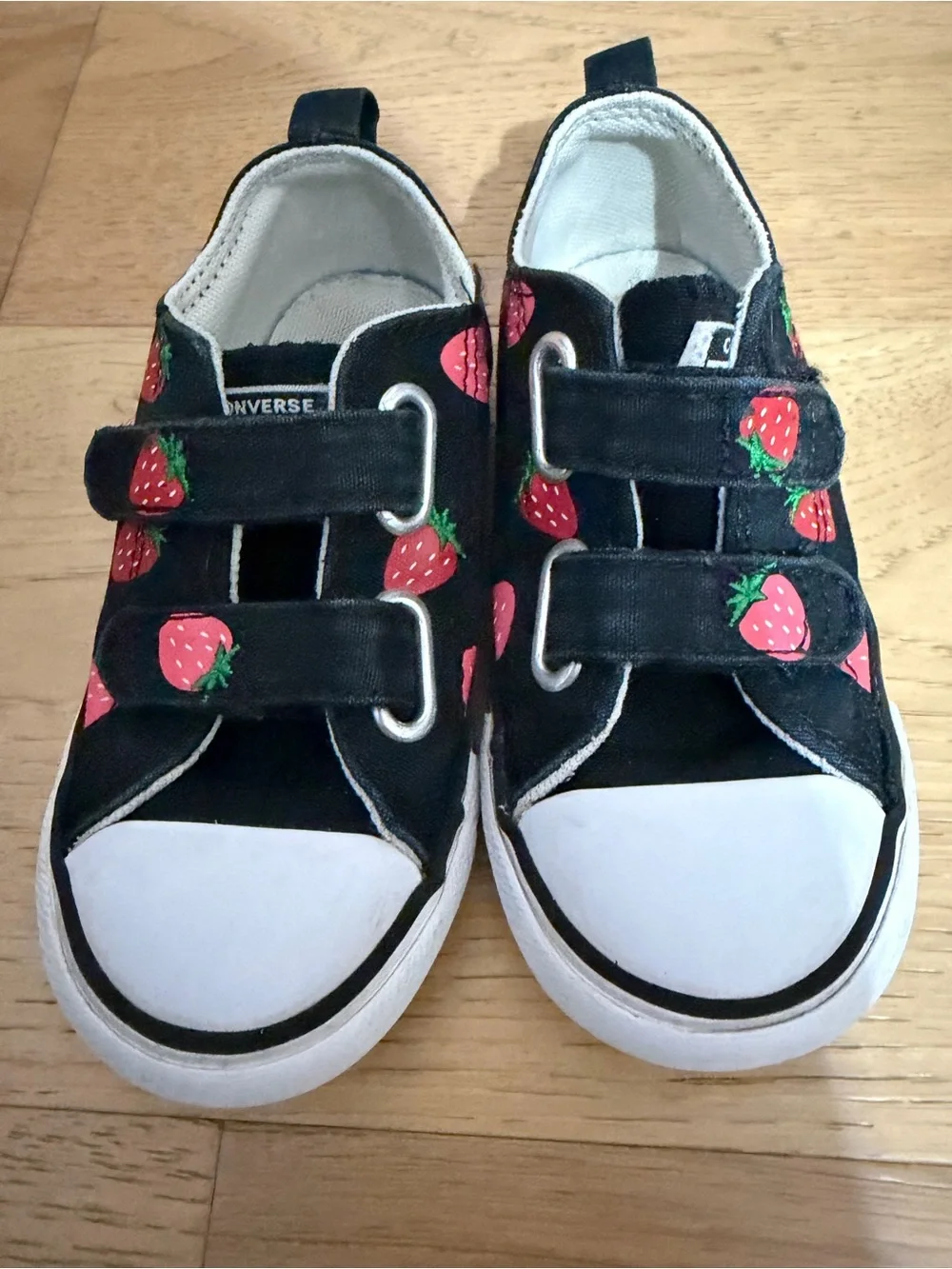 Converse Kids Black Sneakers with Red Strawberry Print